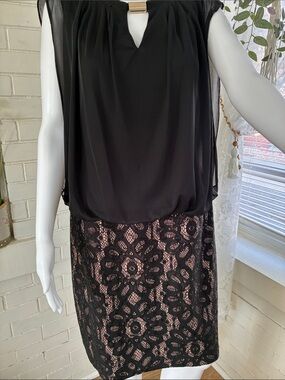 Black Lace Overlay Blouson Dress